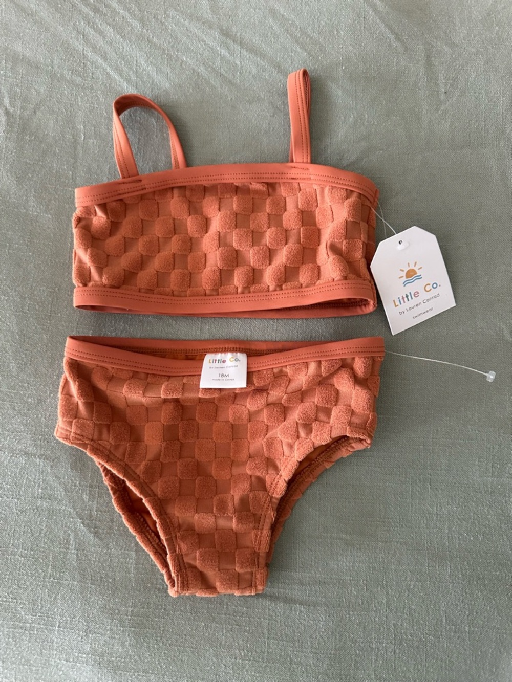 Textured Checker Two-Piece Bikini Set in Rust